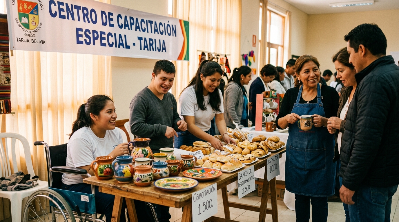 Estudiantes con discapacidad en la feria departamental de emprendimiento inclusivo en Tarija